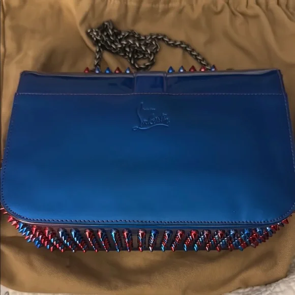Louboutin Studded Blue and Red Women's Bag - Picture 3 of 17